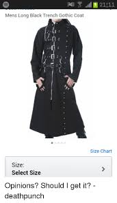 2111 Mens Long Black Trench Gothic Coat Size Chart Size