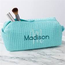 personalized mint waffle weave makeup bag