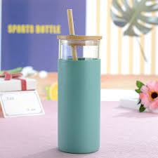 1 Pcs Bamboo Lid Straw Silicone Sleeve