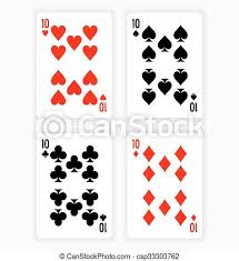 Maybe you would like to learn more about one of these? Playing Cards Showing Tens From Each Suit High Angle View Of Four Playing Cards Spread Out On White Background Showing Tens Canstock