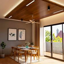 wooden ceiling design with track lights