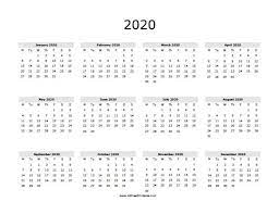 2020 calendar free printable