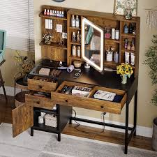 brown vanity set desk with 3 colors