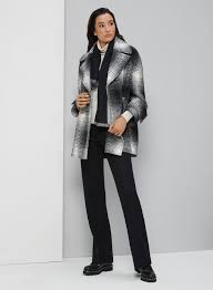 Wool Peacoat In Black And White Plaid
