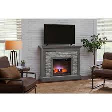 whittington 50 in w freestanding electric fireplace in weathered gray with gray faux stone