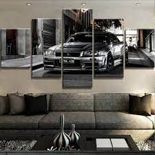 Canvas Wall Art 5 Piece Mural Oil Painting Pictures, Skyline Gtr R34 Fast  And Furious HD Print 5-Part Modular Posters, Modern Living Room Kitchen  Decoration Ready To Hang : Amazon.nl