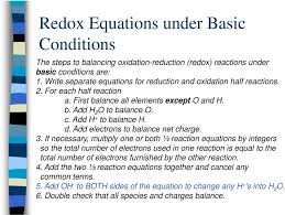 Redox Equations Under Basic Conditions