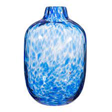 Large Blue Speckled Glass Vase 25cm