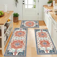 boho kitchen rugs sets 3 piece with