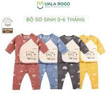 Quần áo sơ sinh Uala rogo 0-6 tháng Cotton cúc chéo dài tay bo ống mềm  thoáng thấm hút 3939 - Quần áo em bé