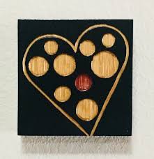 Hand Carved Wood Wall Art Red Dot Heart