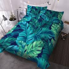 Palm Leaf Duvet Cover Bed Green Teal
