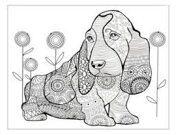 A sad basset hound gazes morosely at the illustrator of this printable dog coloring page. Dog Zentangle Coloring Page Printable Art Hand Made Illustration