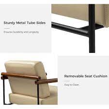 Jayden Creation Juan Ivory Modern Leather Arm Chair With Metal Base And Solid Wood Arm And Back Set Of 2 Grey