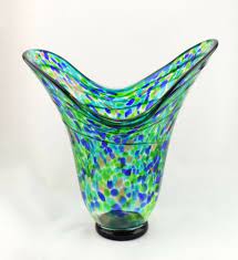new 15 hand blown glass art vase blue