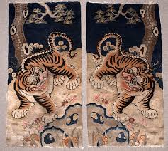 old tibetan rug depicting tigers