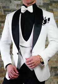 Mens 3pc White Pattern Wedding Suit Up To Size 6xl Jacket Pants Vest