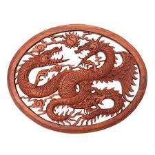 Carved Wood Dragon Relief Panel