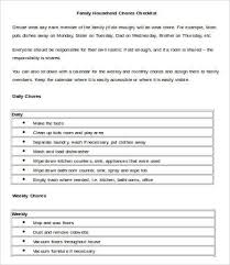 Chore Checklist Template 8 Free Word Pdf Documents