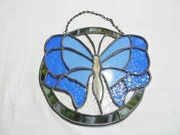 blue erfly stained glass art oval
