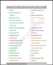 Summer Weekly Cleaning List Free Printable Peace Creek