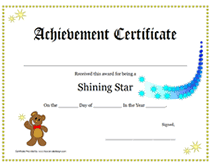 Shining Star Award Certificate Childrens Awards Certificates