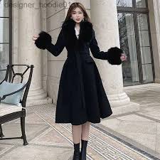 Black Fur Collar Woolen Coat