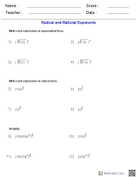Algebra 2 Worksheets Radical