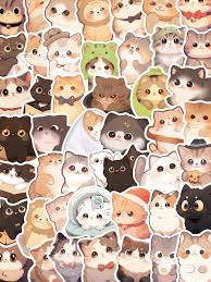 50pcs Round Eyes Cat Cartoon Sticker