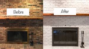 whitewashed brick fireplace update
