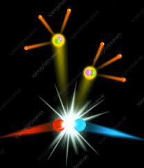 Computer art of a positron-electron collision - Stock Image - A130/0030 -  Science Photo Library