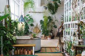 Boho Greenhouse Concept Stock Photo
