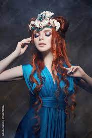 redhead fabulous look blue long