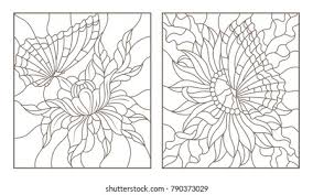 Set Contour Illustrations Stained Glass ...