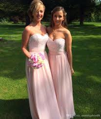 Elegant Lace Light Pink Bridesmaids Dresses 2019 Cheap Long Chiffon Empire Garden Country Stylish Chiffon Bridesmaid Dress Party Prom Gowns Beach
