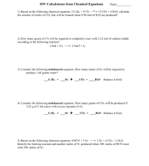 Hw Calculations From Chemical Equations