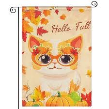 Autumn Cute Cat Garden Flags Burlap