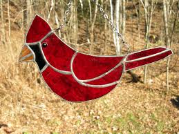 Cardinal Singing Whale Stained Glass