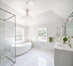 Similar to this bathroom, you can apply blue all over the elements but the walls. White And Grey Master Bathrooms Contemporary Bathroom Clean Design Partners