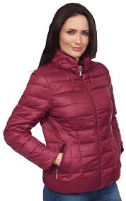 Womens Wine Feather Down Padded Hooded Winter Jacket Db725 22