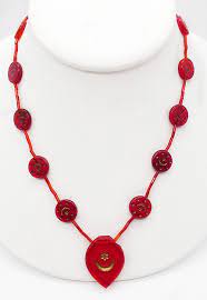 Czech Red Pressed Glass Bead Necklace