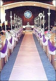 One of the most popular ways to add wedding aisle decorations to your entrance is by hanging decor on the aisle seats. Arcadia United Church Of Christ Weddings