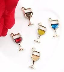 6pcs Gold Tone Enamel Wine Glass Charm