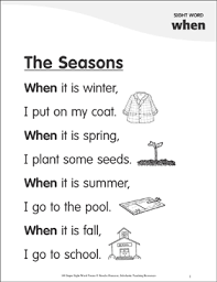 the seasons poem for sight word when