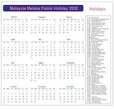 Check malaysian public holidays dates in 2017 for new year's day, chinese new year, declaration of malacca as a historical city, labor day, vesak day, awal ramadan, yang dipertuan agong's birthday and hari raya puasa. Melaka Public Holidays 2020 Melaka Holiday Calendar