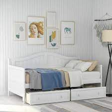 white twin wooden daybed with 2 drawers