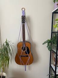 Lilac Macrame Guitar Wall Mount Holder