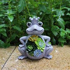 solar succulent frog ornament resin