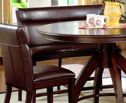 A sturdy design of bold lines and dark hues, this counter height dining table set features four chairs one bench and tables of various heights and a bench covered in a dark walnut finish in solid wood birch veneer. Hillsdale Nottingham Curved Counter Height Dining Bench Hd 4077 820 At Homelement Com