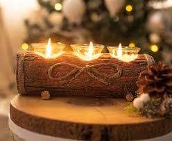 Rustic Log Candle Holder Table Centre